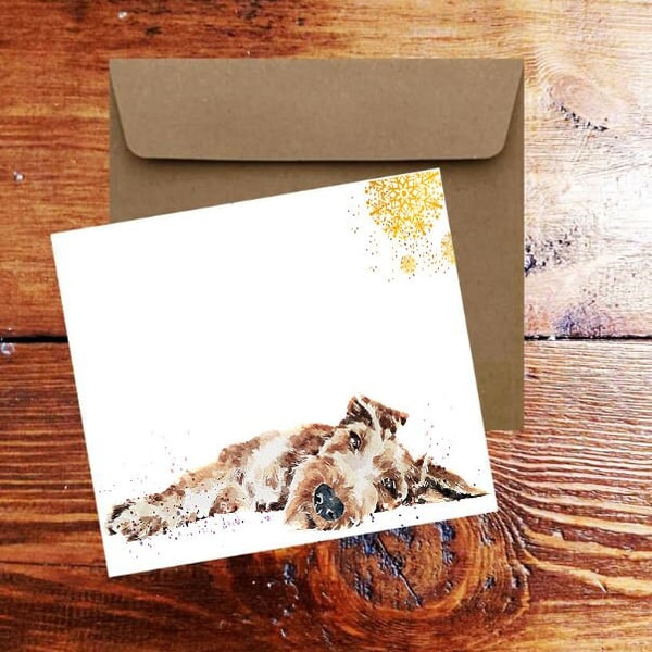 Irish Terrier III Square Christmas Greeting Card- Irish Terrier Dog card, Irish 