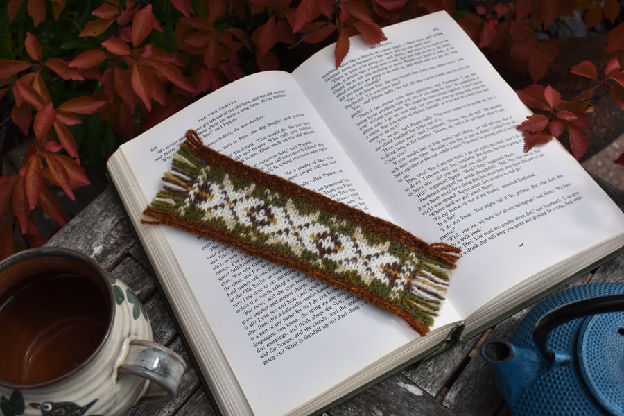 Fair Isle Bookmark, Hand knitted, 100% Shetland Wool