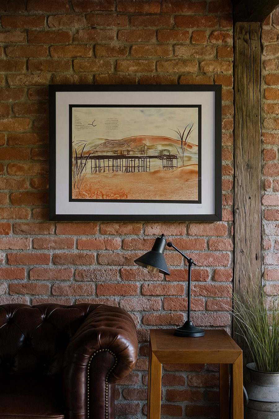 Original encaustic wax painting over Brighton West Pier photograph 