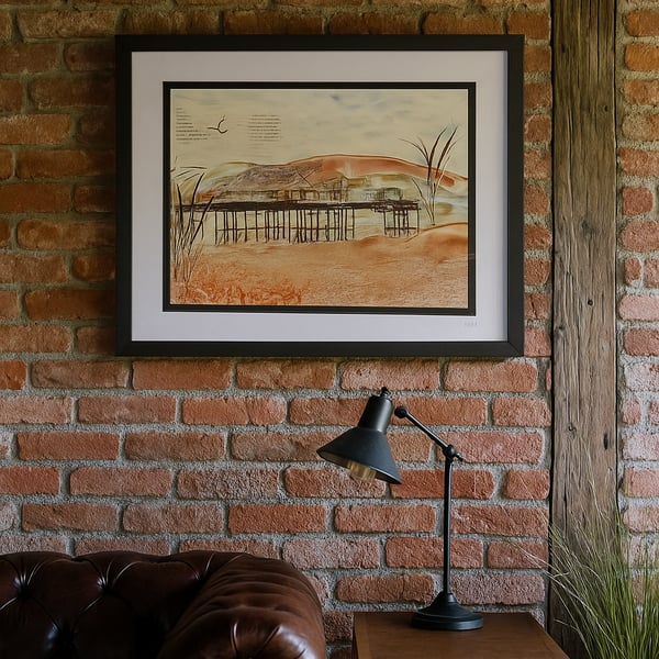Original encaustic wax painting over Brighton West Pier photograph 