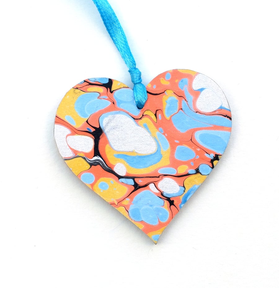 Marbled paper heart hanging decoration valentine's wedding anniversary gift