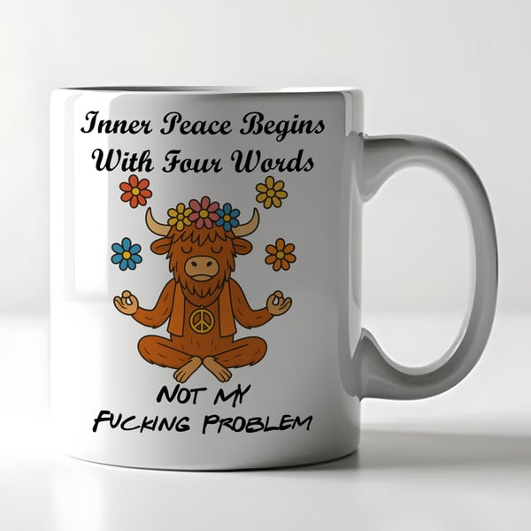 Funny Highland Cow Mug – "Not My Fucking Problem" – Sweary Mental Health Gift