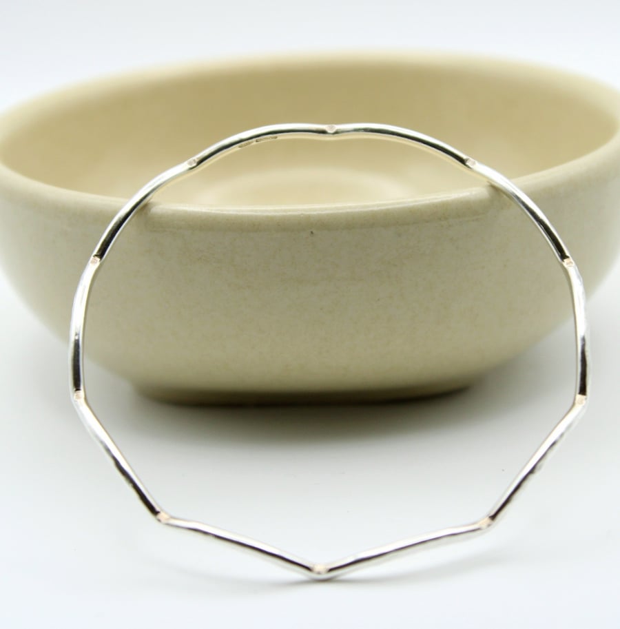 Sterling Silver Wavy Hammered Bangle