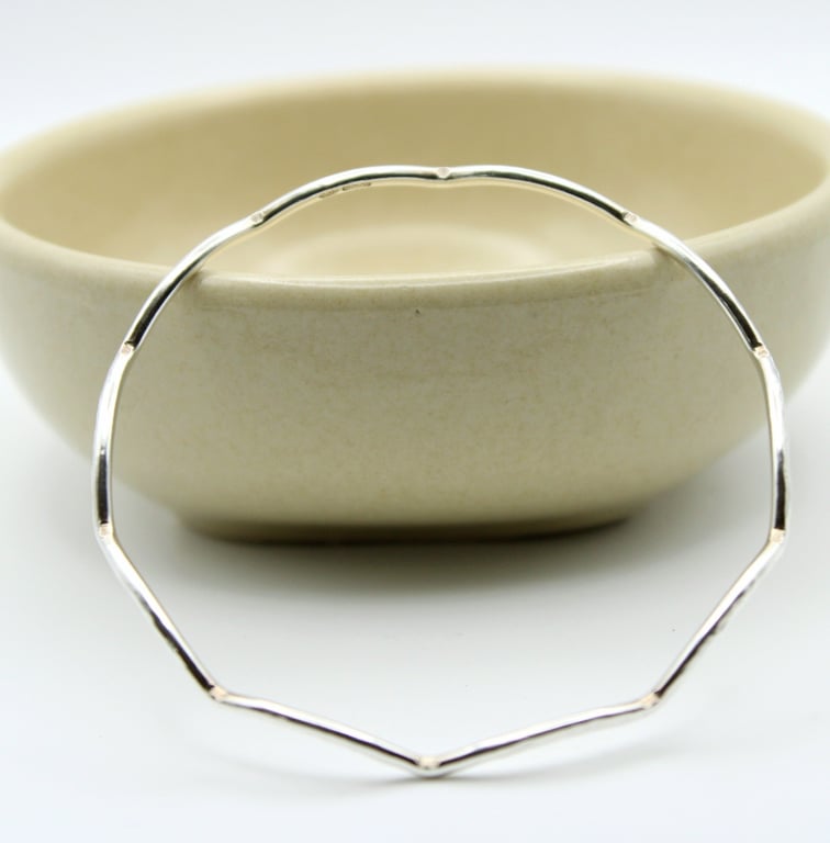 Sterling Silver Wavy Hammered Bangle