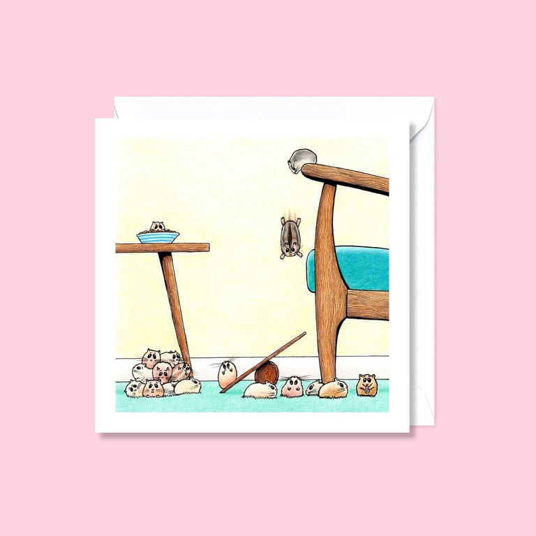 Acrobatic Hamsters Greeting Card: Original Pencil Illustration (231)