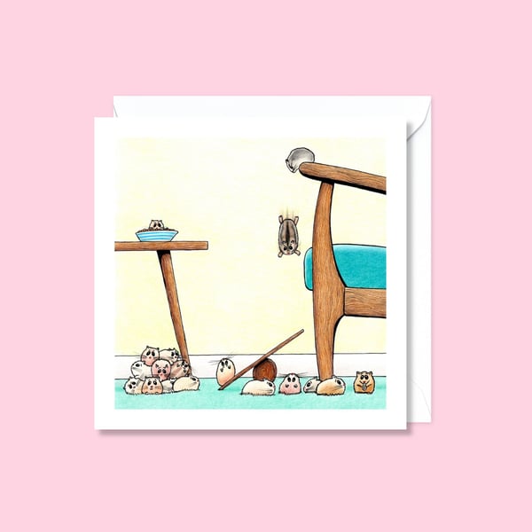 Acrobatic Hamsters Greeting Card: Original Pencil Illustration (231)