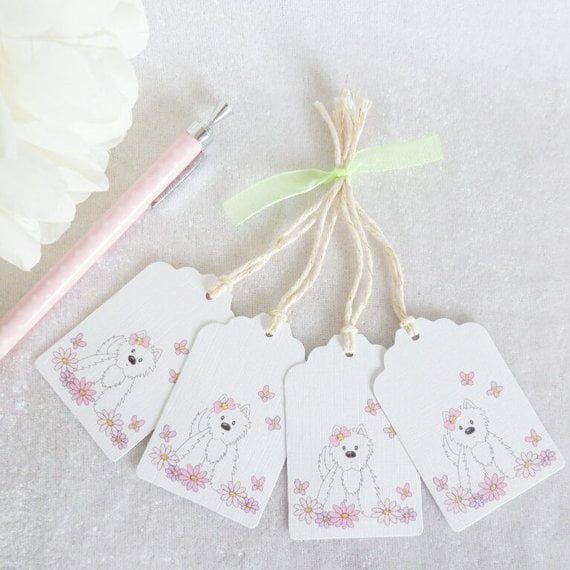 Flower Westie Gift Tags - set of 4 tags