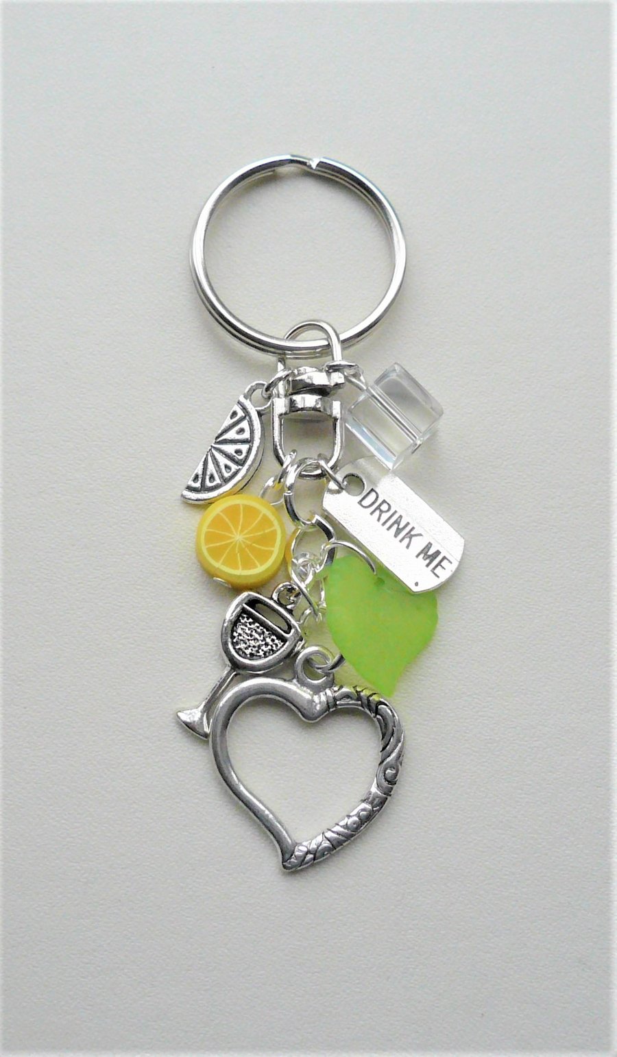 Gin & Tonic Ice & a Slice Keyring Bag Charm Clear Lemon Green Silver   KCJ2353
