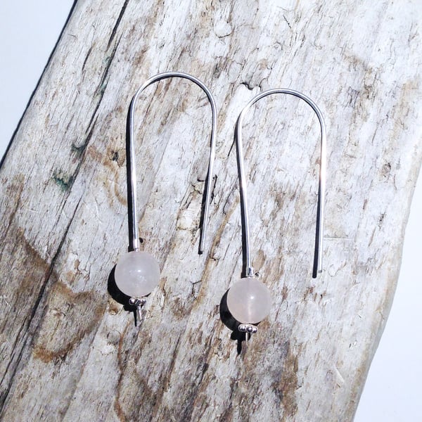 Rose Quartz and Sterling Silver Earrings (ERGSDGPK2) - UK Free Post