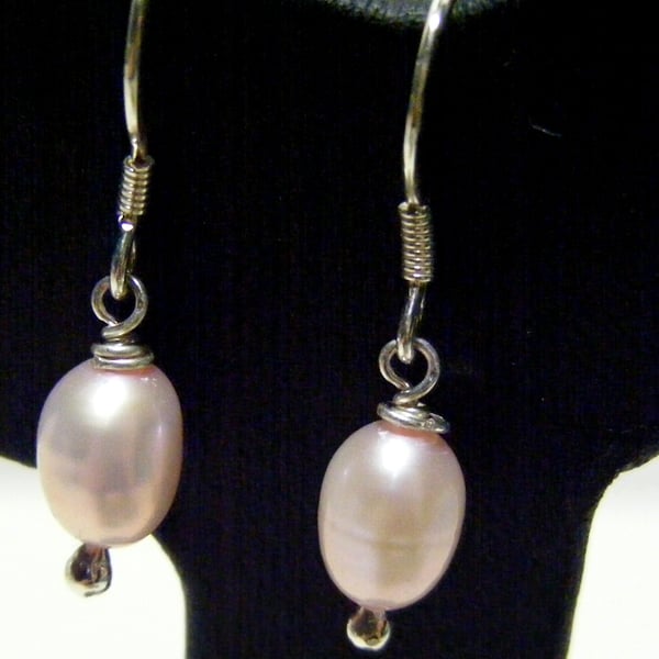 Pink Freshwater Pearl Drop and Sterling Silver Earrings
