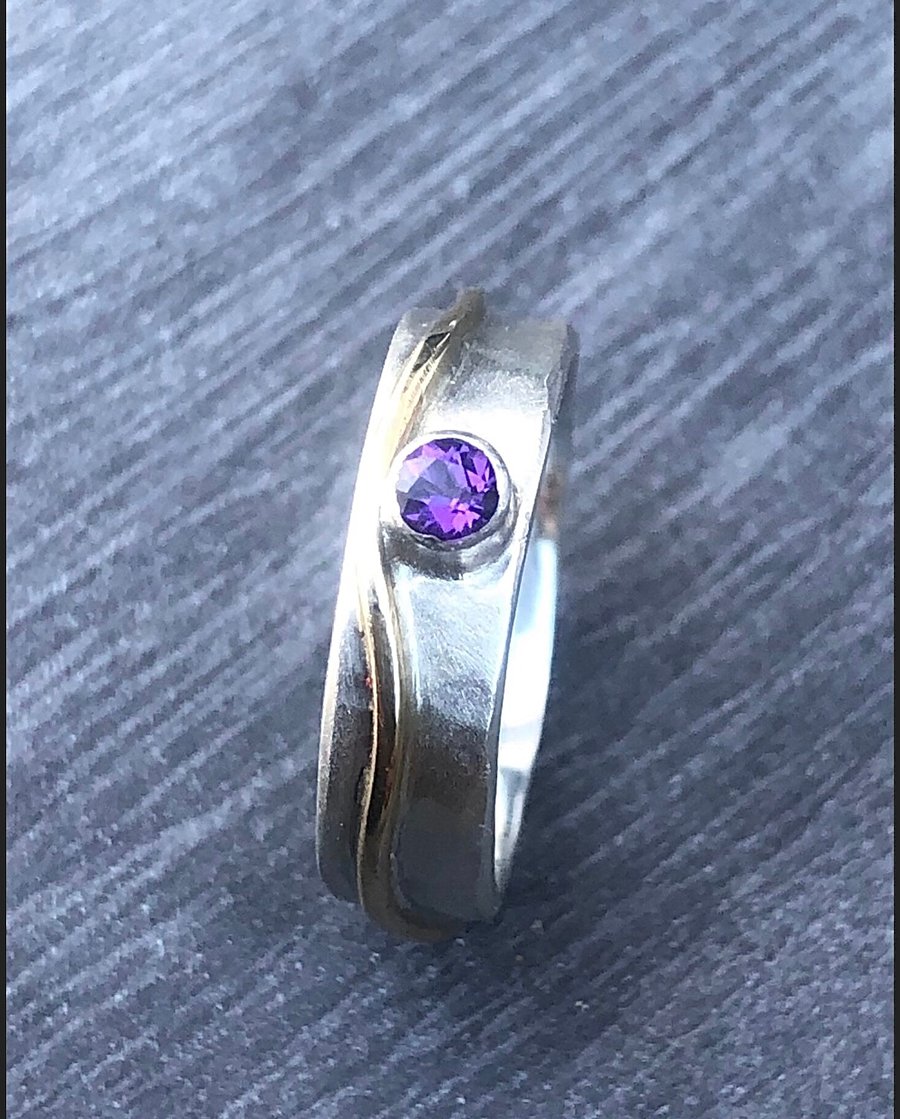 Amethyst Wave Ring, amethyst ring, amethyst ring band, gold wave ring, wedding ,