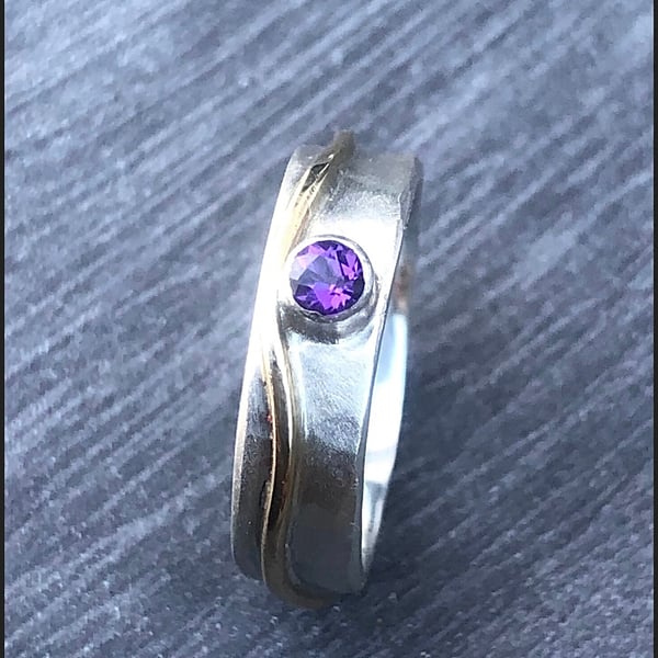 Amethyst Wave Ring, amethyst ring, amethyst ring band, gold wave ring, wedding ,