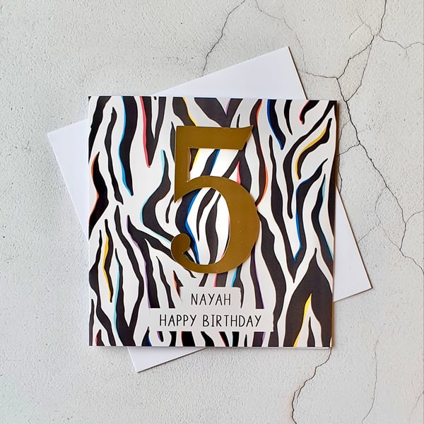 Zebra Print Age Card, Personalised Birthday Card