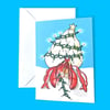 Hermit Crab Christmas Fairy Lights and Star Illustration A6 Card