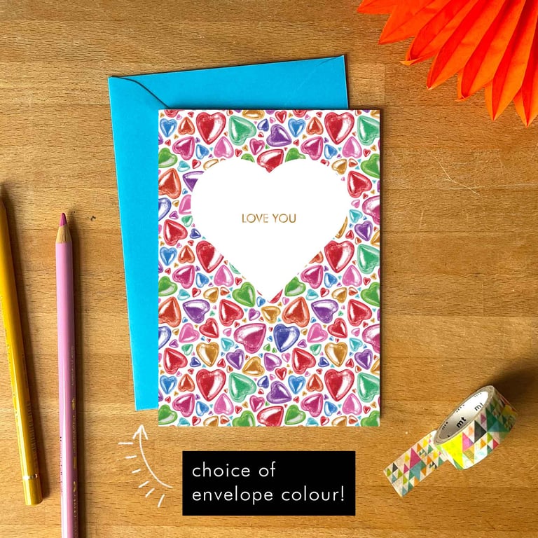 Valentine’s Pride Card – Bold Love You Card with Colourful Envelope Choice