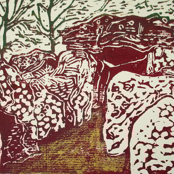 Wayland's Smithy Long Barrow Oxfordshire Original Hand Pressed Linocut Print