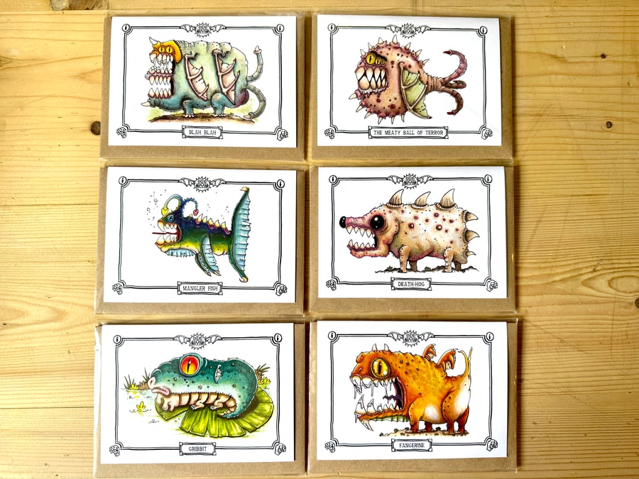 Pack of 6 Boblings Monster Greetings Cards - A6 - Version 1