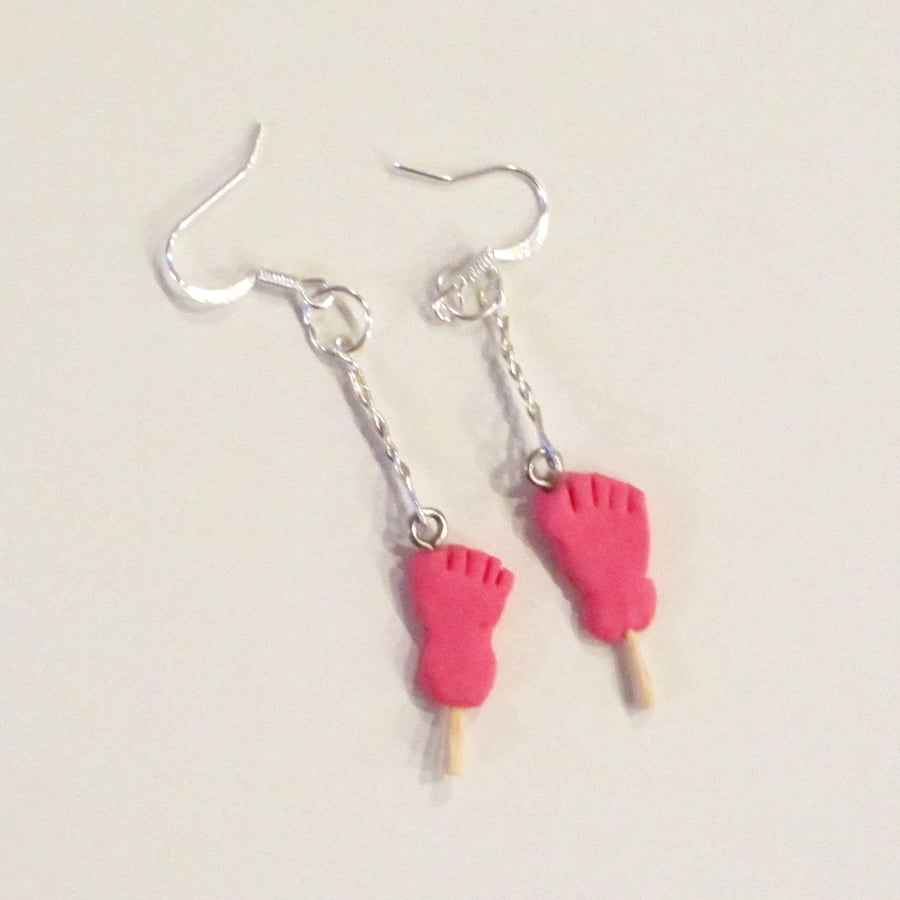 Retro classic Funny Feet ice lolly drop earrings Quirky, fun, unique, handmade 