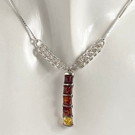 Amber Sterling Silver Chainmaille Necklace