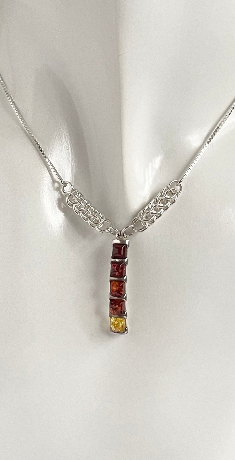Amber Sterling Silver Chainmaille Necklace