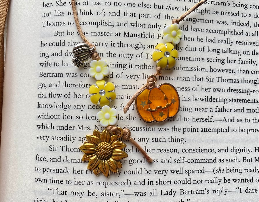 Pumpkin Sunflower Cottagecore Book Lover Charm Bookmark