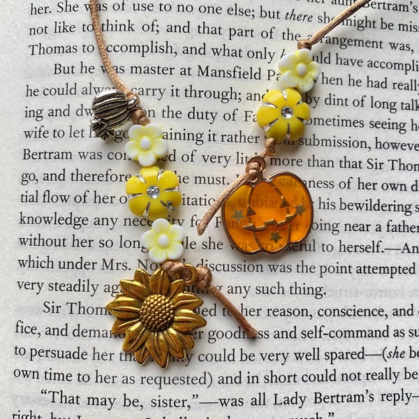 Pumpkin Sunflower Cottagecore Book Lover Charm Bookmark