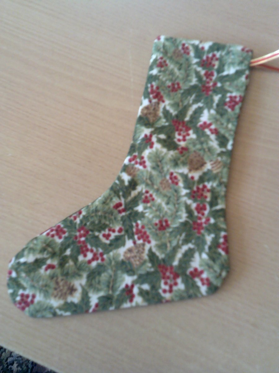 Holly and Fir Cones 7.5 inch Stocking