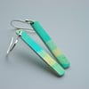 Green and yellow striped rectangle earrings