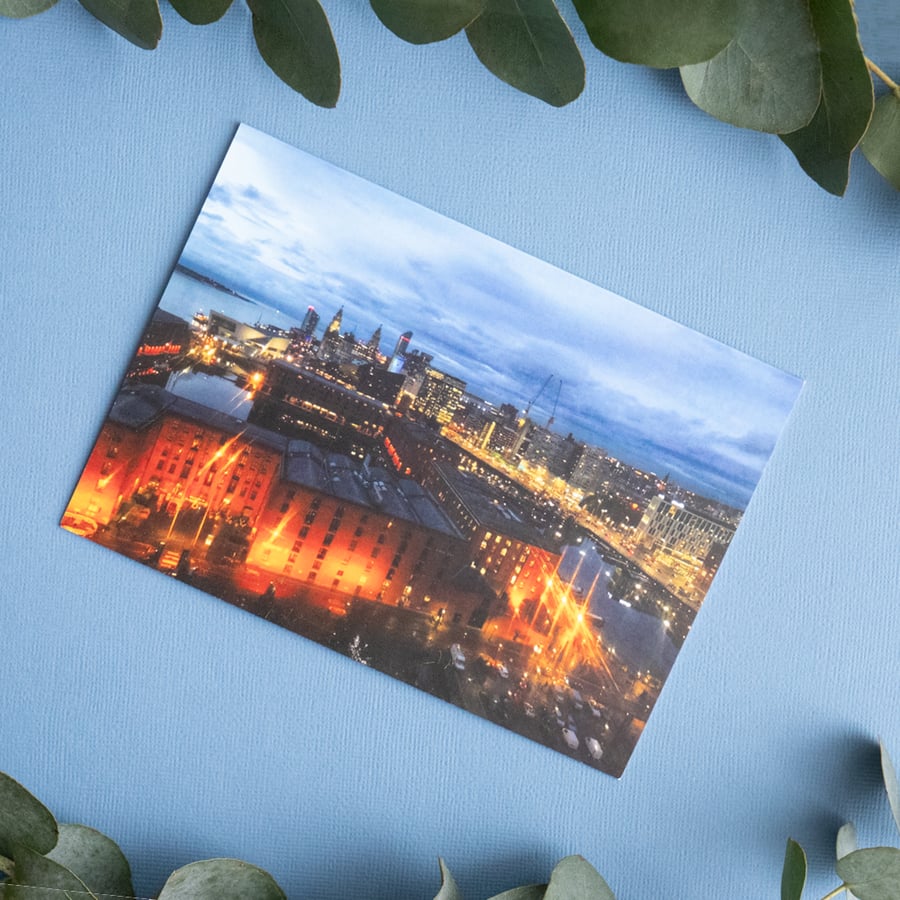 Liverpool by Night - Landscape Greetings Card with envelope 