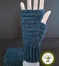 Fingerless Mittens, Teal and Black. Handmade Crochet. Fingerless Gloves.