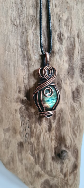Natural Multicolour Labradorite & Copper Necklace Pendant Gift Crystal Jewellery