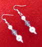 Pearl, Light Blue and Silver hook dangle drop earrings. 