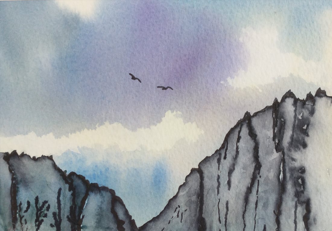High above the mountains - original watercolour painting 