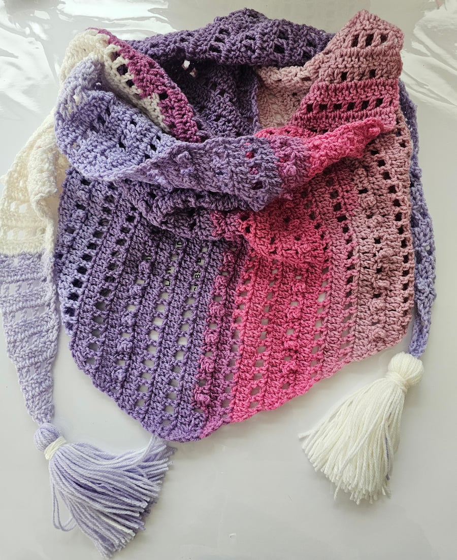 Purples pinks and cream triangle scarf