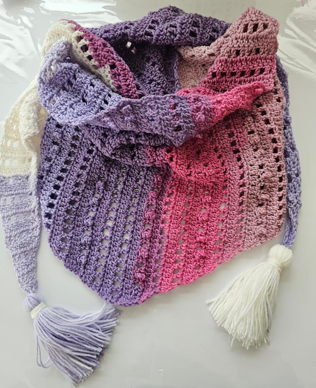 Purples pinks and cream triangle scarf