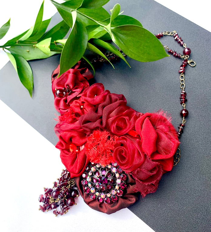 Red Victorian bib necklace 