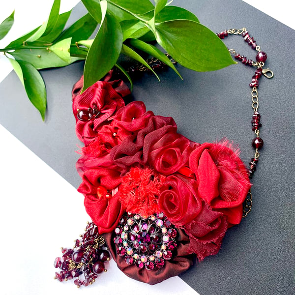 Red Victorian bib necklace 
