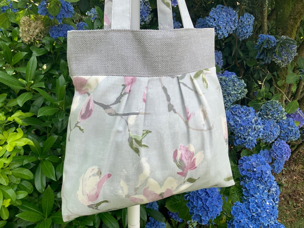 Tote Bag, Pleated Tote Bag, Linen, Hand Bag, Day Bag, Floral