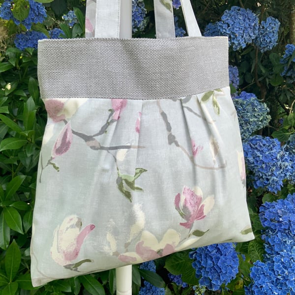 Tote Bag, Pleated Tote Bag, Linen, Hand Bag, Day Bag, Floral