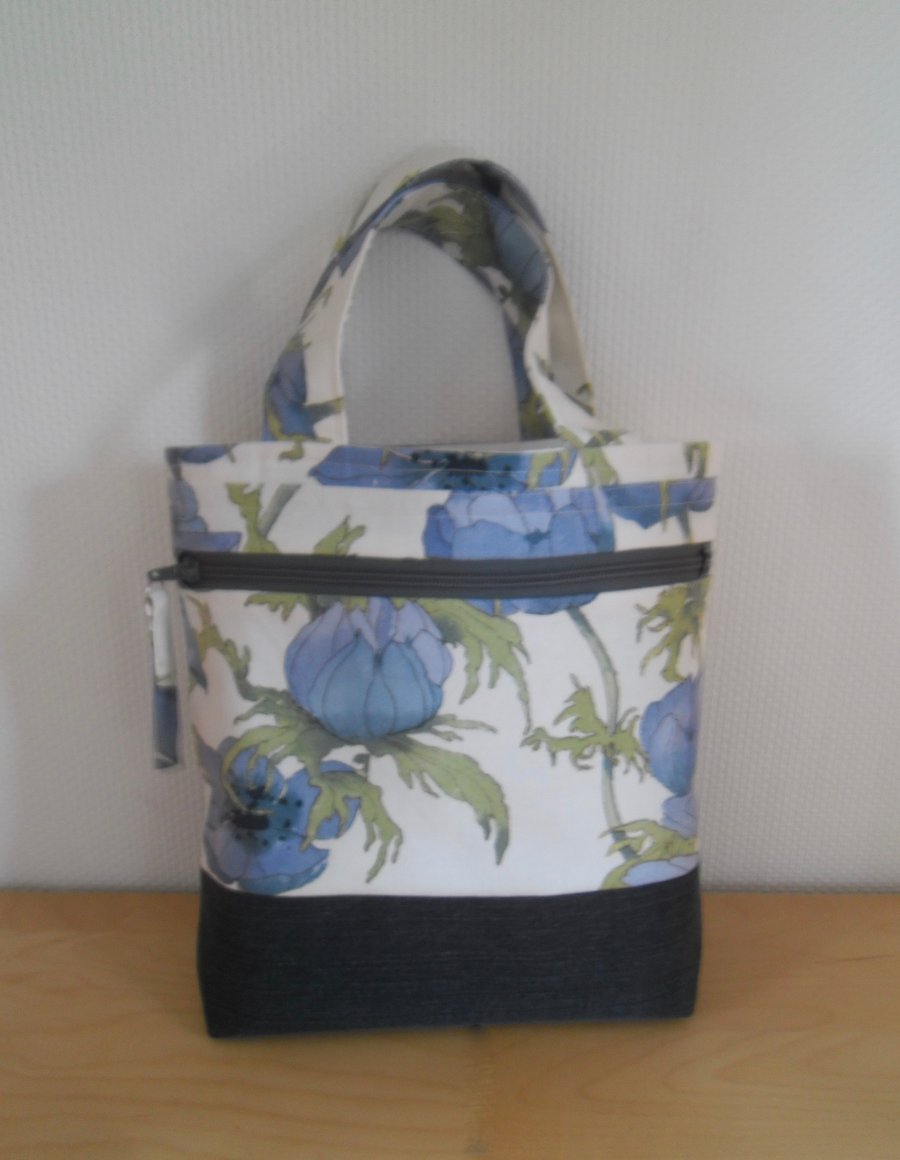 Floral fabric hand bag or small tote bag