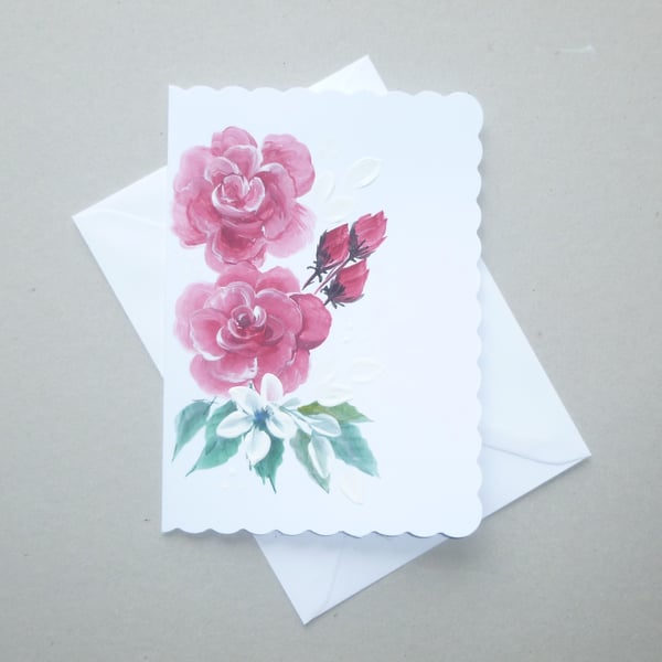 hand painted floral blank card ( ref FA 103 E3 )