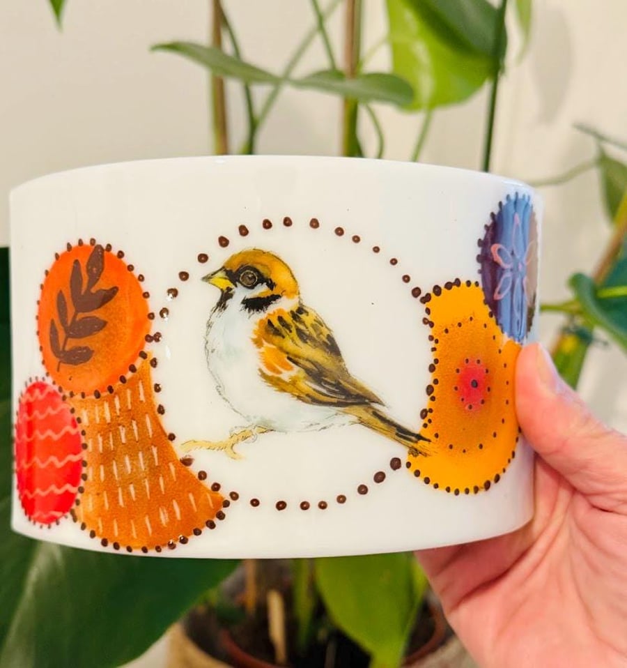 Abstract Fused Glass Curve Panel featuring Sparrow