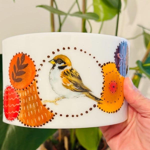 Abstract Fused Glass Curve Panel featuring Sparrow