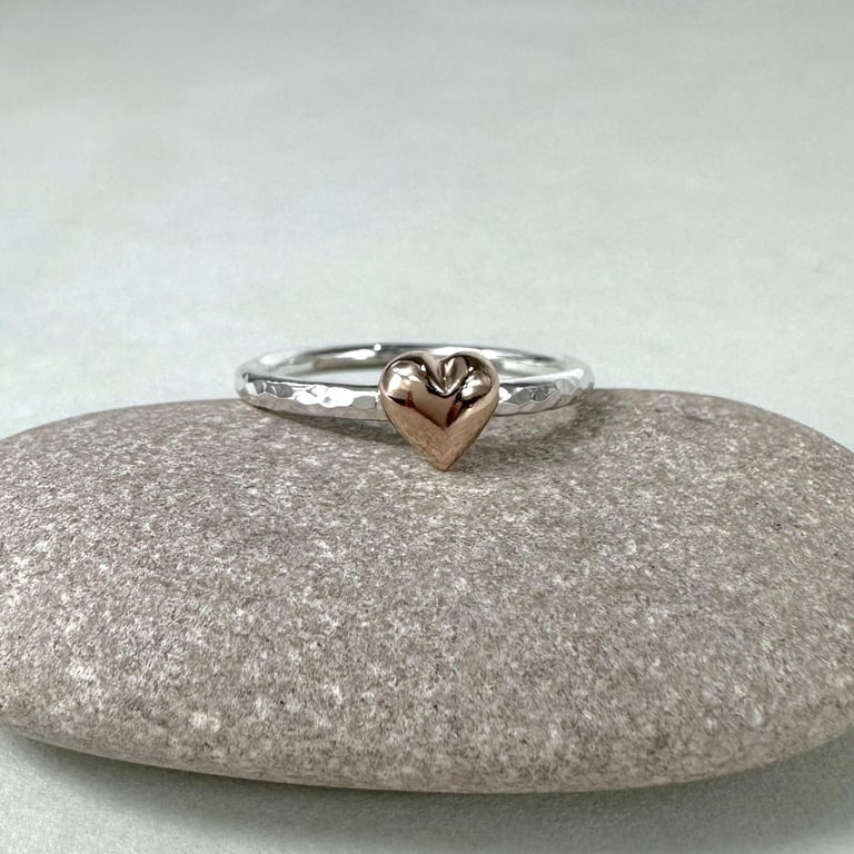 9ct Rose Gold & Sterling Silver Heart Stacking Ring