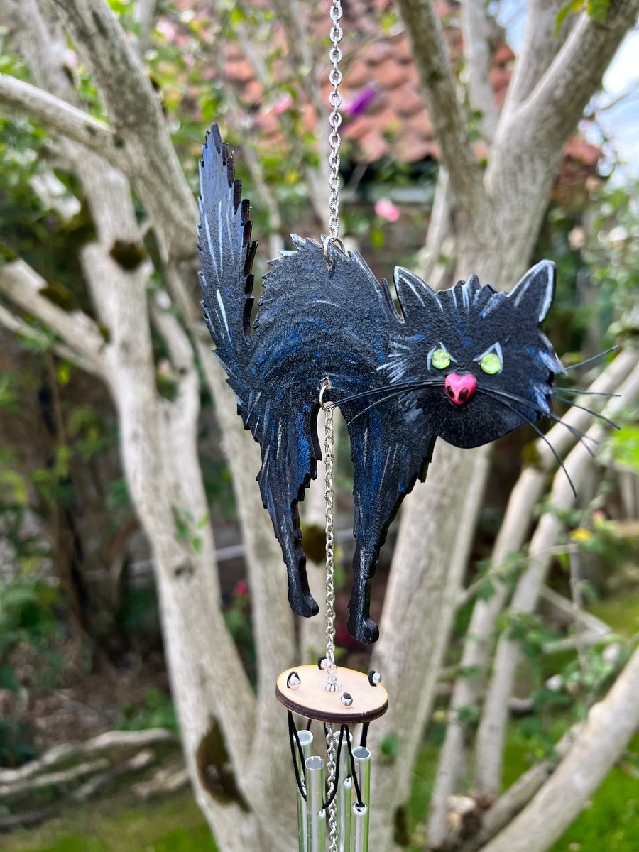 Black cat windchime Halloween decoration. 