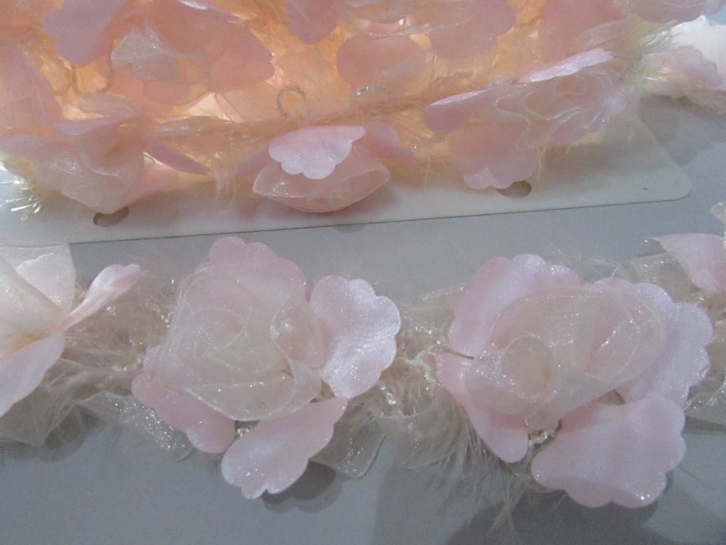 Pale Pink Organza Rose Elastic Trim