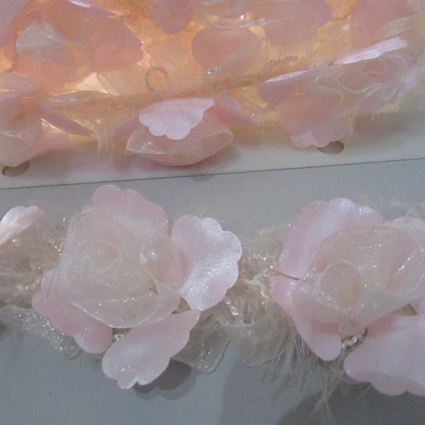 Pale Pink Organza Rose Elastic Trim