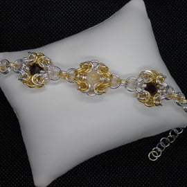 Two tone byzantine romanov feature bracelet