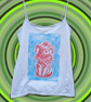 Handprinted lino Jester cat upcycled vest top XS