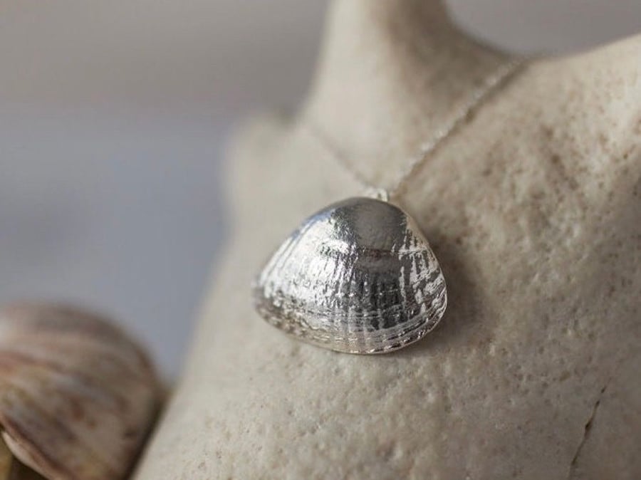 Statement Silver Cockle Shell Necklace, Chunky Fine Silver Shell Pendant